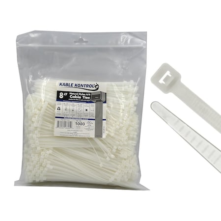 Kable Kontrol Cable Tie, 8 in L, 2.16 in Max Bundle Dia., Natural, Nylon 6/6, 40 lb Strength, 1000 PK CT241